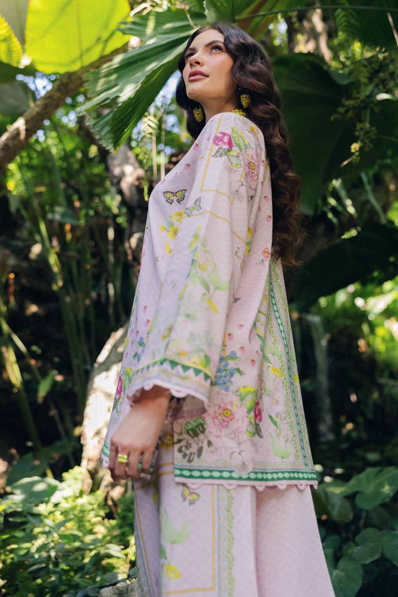 Model wearing OP-02 Elio, embroidery focus, a Pakistani designer outfit by Qalamkar, available online in the UK.