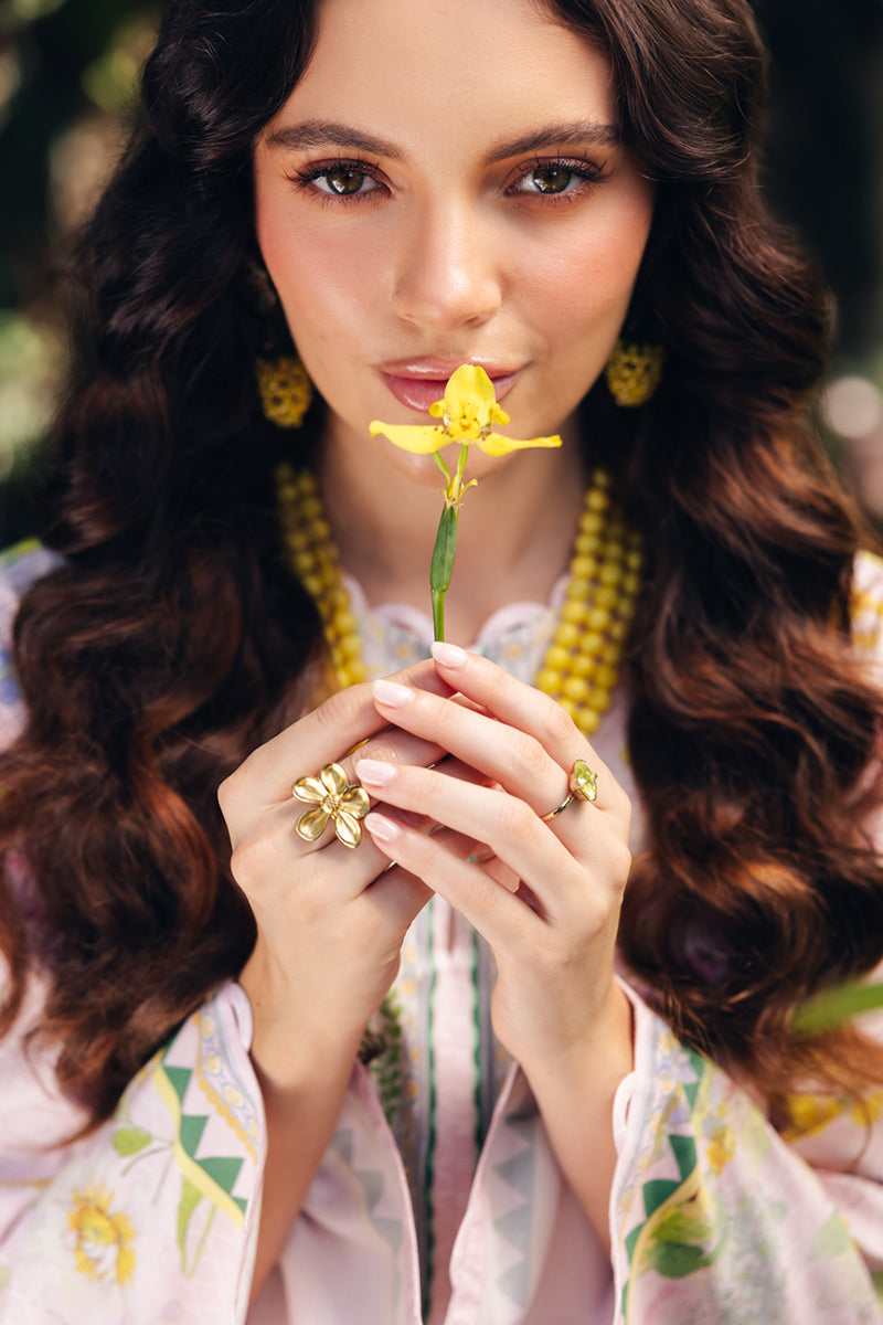 Model wearing OP-02 Elio, final angle shot, a Pakistani designer outfit by Qalamkar, available online in the UK.