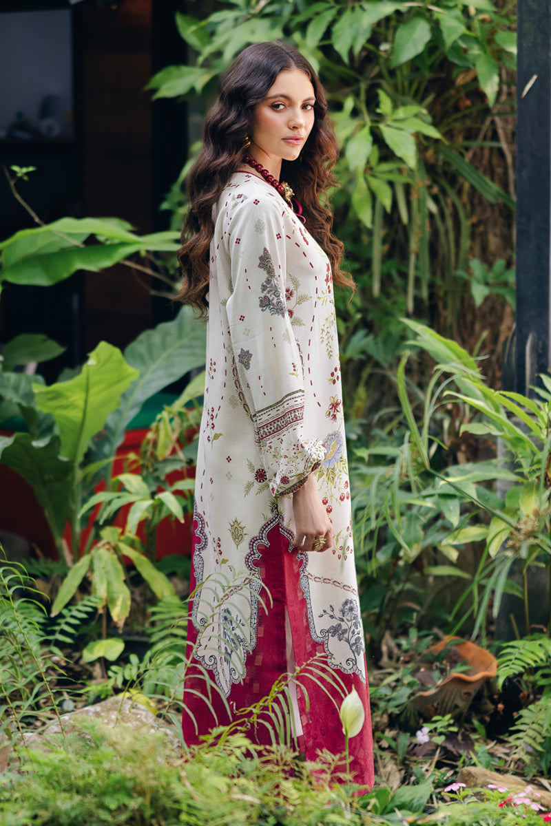 Model wearing OP-01 Lapo, sleeves close-up, a Pakistani designer outfit by Qalamkar, available online in the UK.