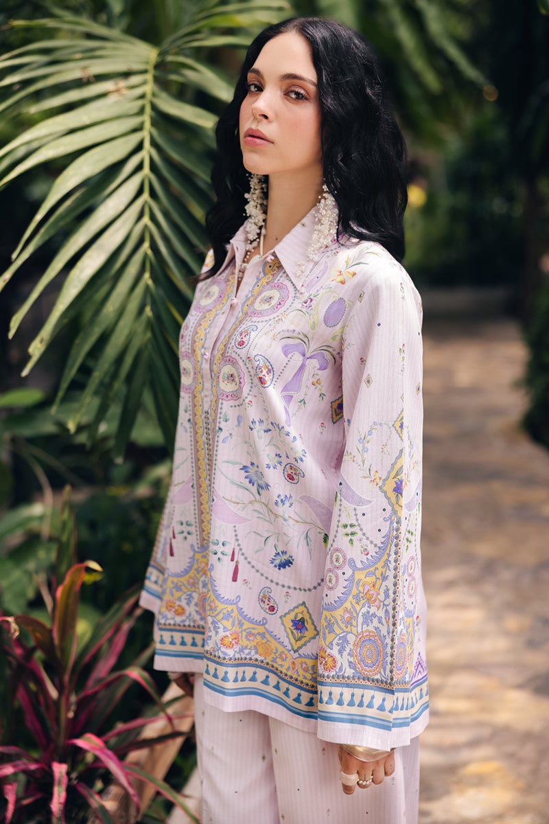 Model wearing OP-08 Ruhi, close-up detail, a Pakistani designer outfit by Qalamkar, available online in the UK.