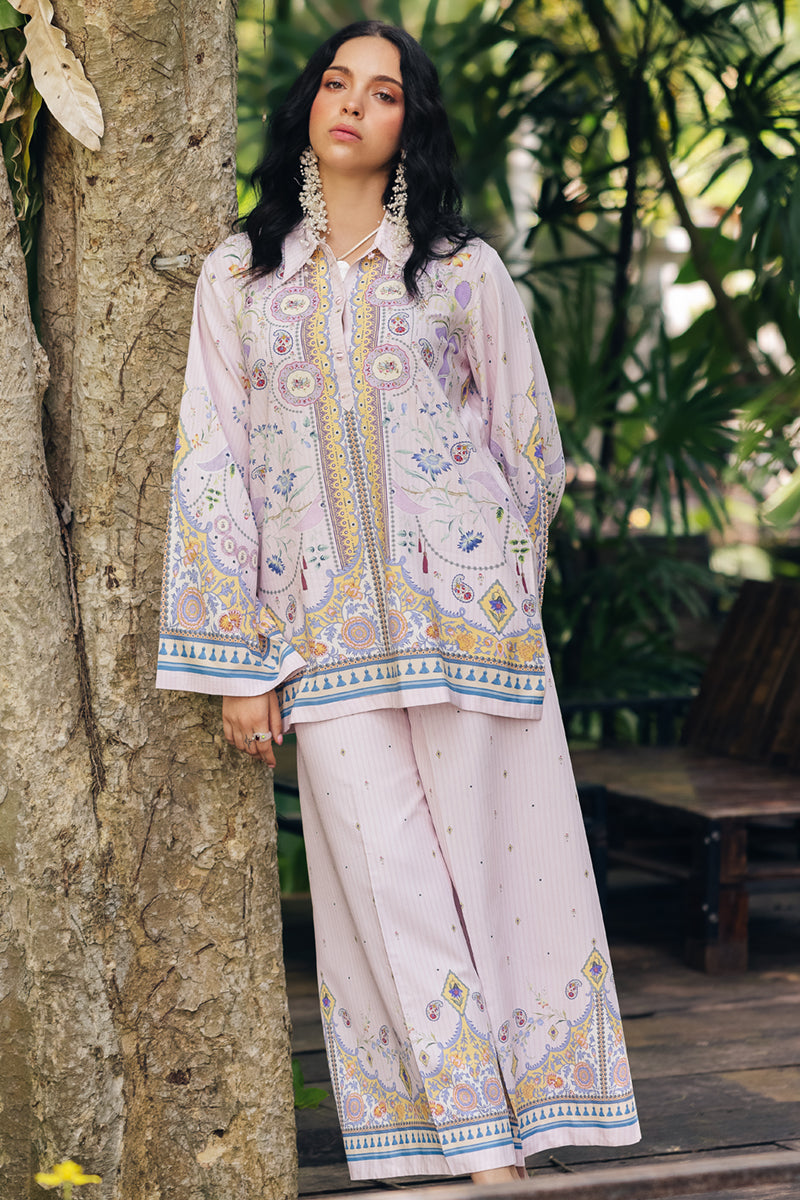 Model wearing OP-08 Ruhi, model styling view, a Pakistani designer outfit by Qalamkar, available online in the UK.