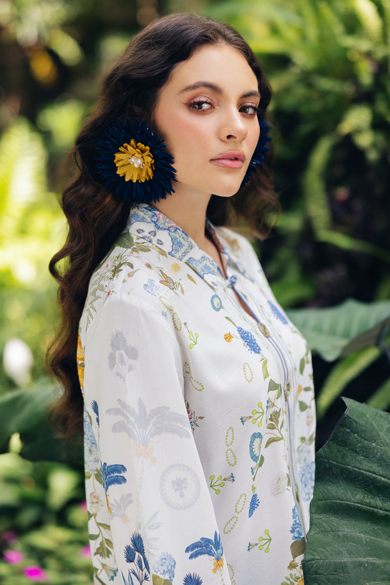 Model wearing OP-06 Ilsa, close-up detail, a Pakistani designer outfit by Qalamkar, available online in the UK.