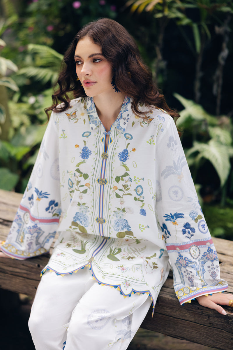 Model wearing OP-06 Ilsa, model styling view, a Pakistani designer outfit by Qalamkar, available online in the UK.