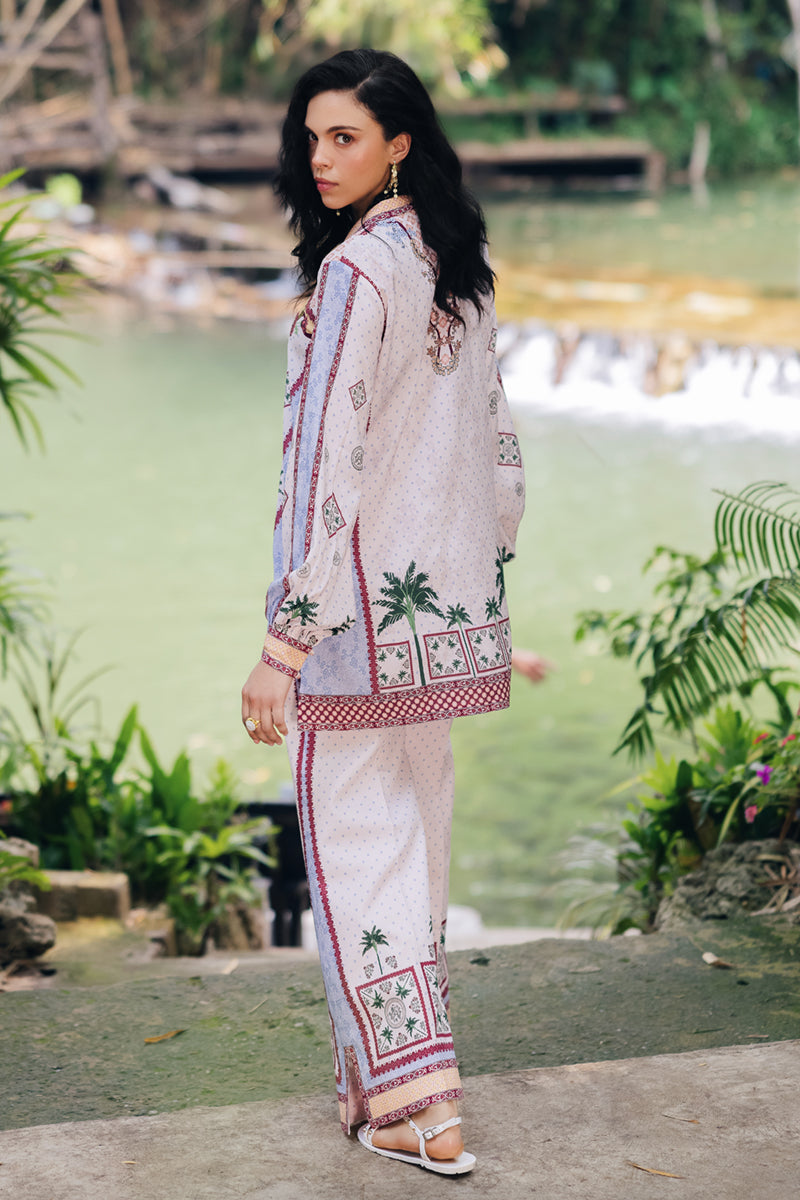 Model wearing OP-05 Rihana, embroidery focus, a Pakistani designer outfit by Qalamkar, available online in the UK.