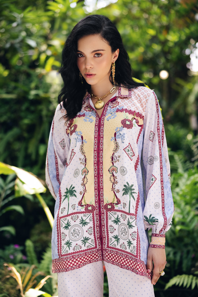 Model wearing OP-05 Rihana, hemline detail, a Pakistani designer outfit by Qalamkar, available online in the UK.