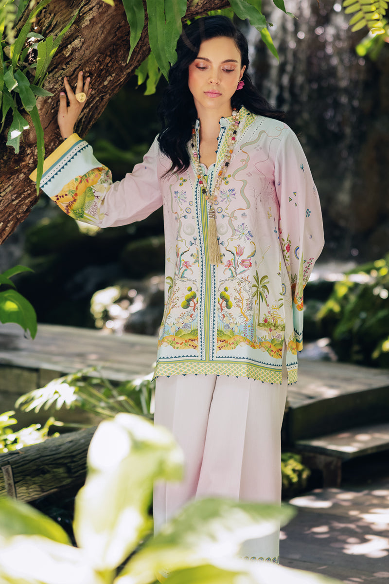 Model wearing OP-09 Sigr, back view, a Pakistani designer outfit by Qalamkar, available online in the UK.
