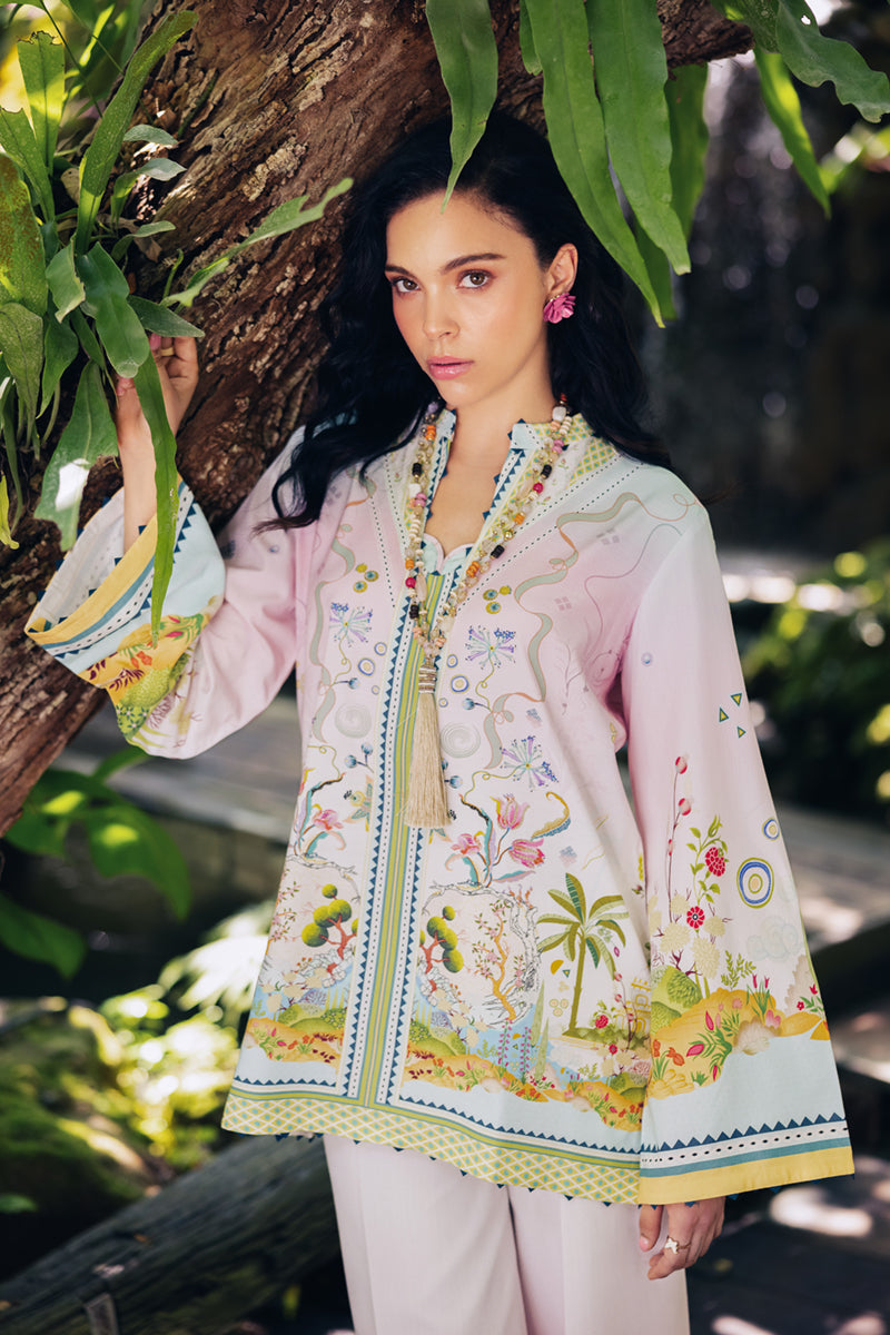 Model wearing OP-09 Sigr, side angle, a Pakistani designer outfit by Qalamkar, available online in the UK.