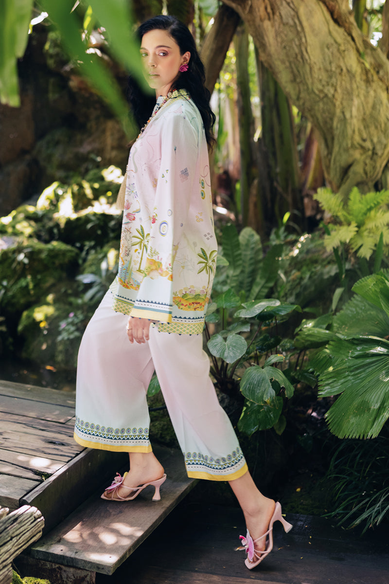 Model wearing OP-09 Sigr, embroidery focus, a Pakistani designer outfit by Qalamkar, available online in the UK.