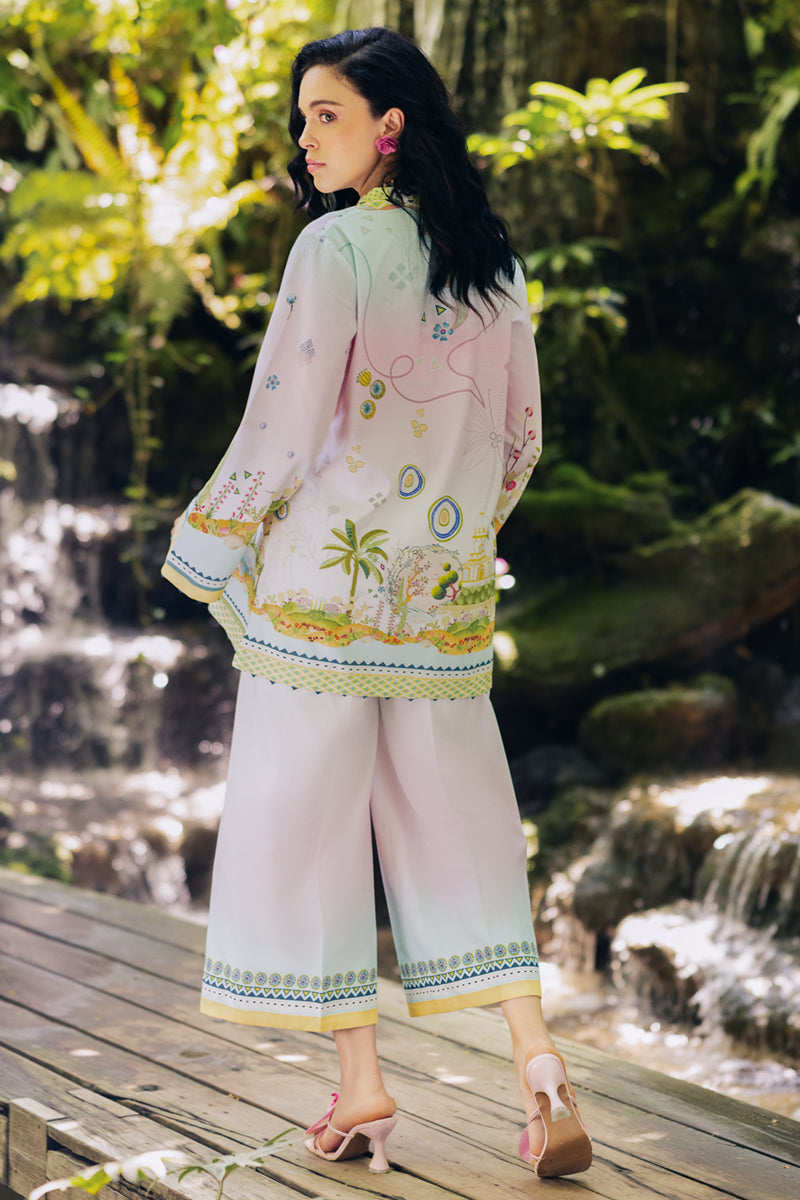 Model wearing OP-09 Sigr, sleeves close-up, a Pakistani designer outfit by Qalamkar, available online in the UK.