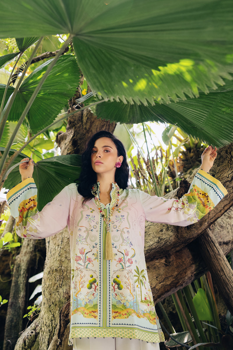 Model wearing OP-09 Sigr, model styling view, a Pakistani designer outfit by Qalamkar, available online in the UK.