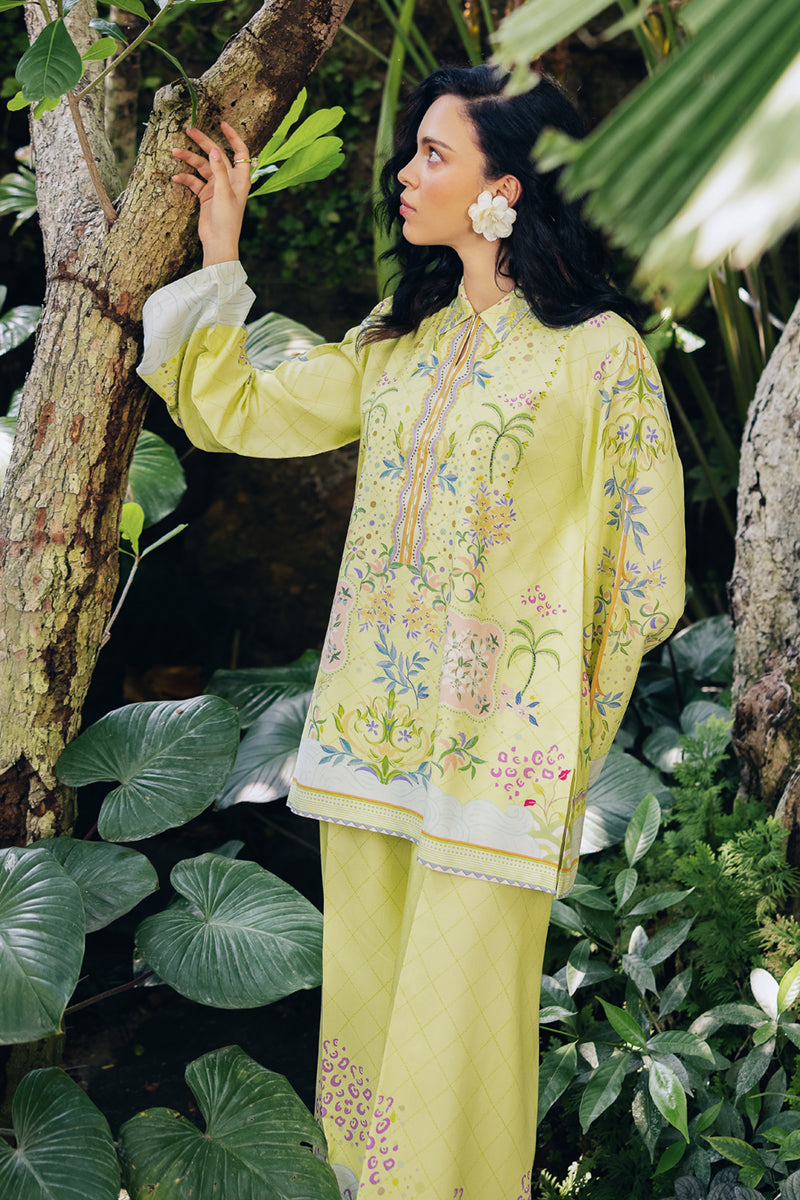 Model wearing OP-03 Alva, back view, a Pakistani designer outfit by Qalamkar, available online in the UK.