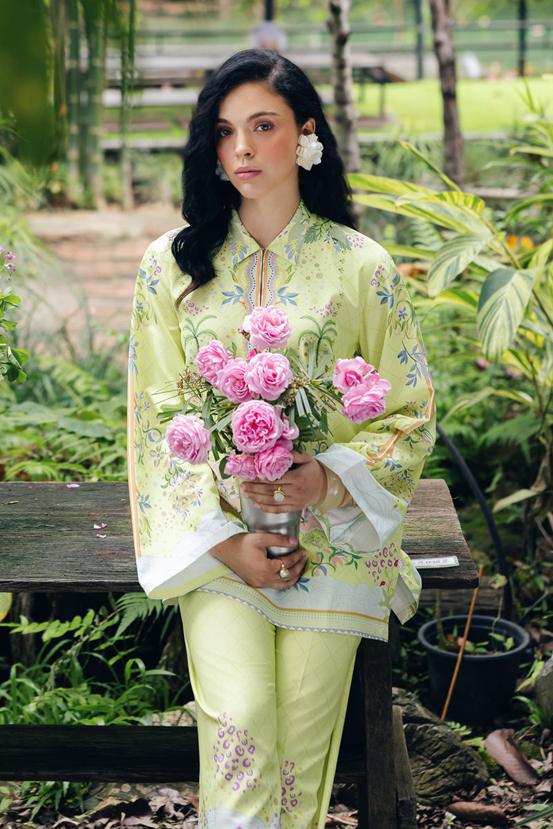 Model wearing OP-03 Alva, sleeves close-up, a Pakistani designer outfit by Qalamkar, available online in the UK.