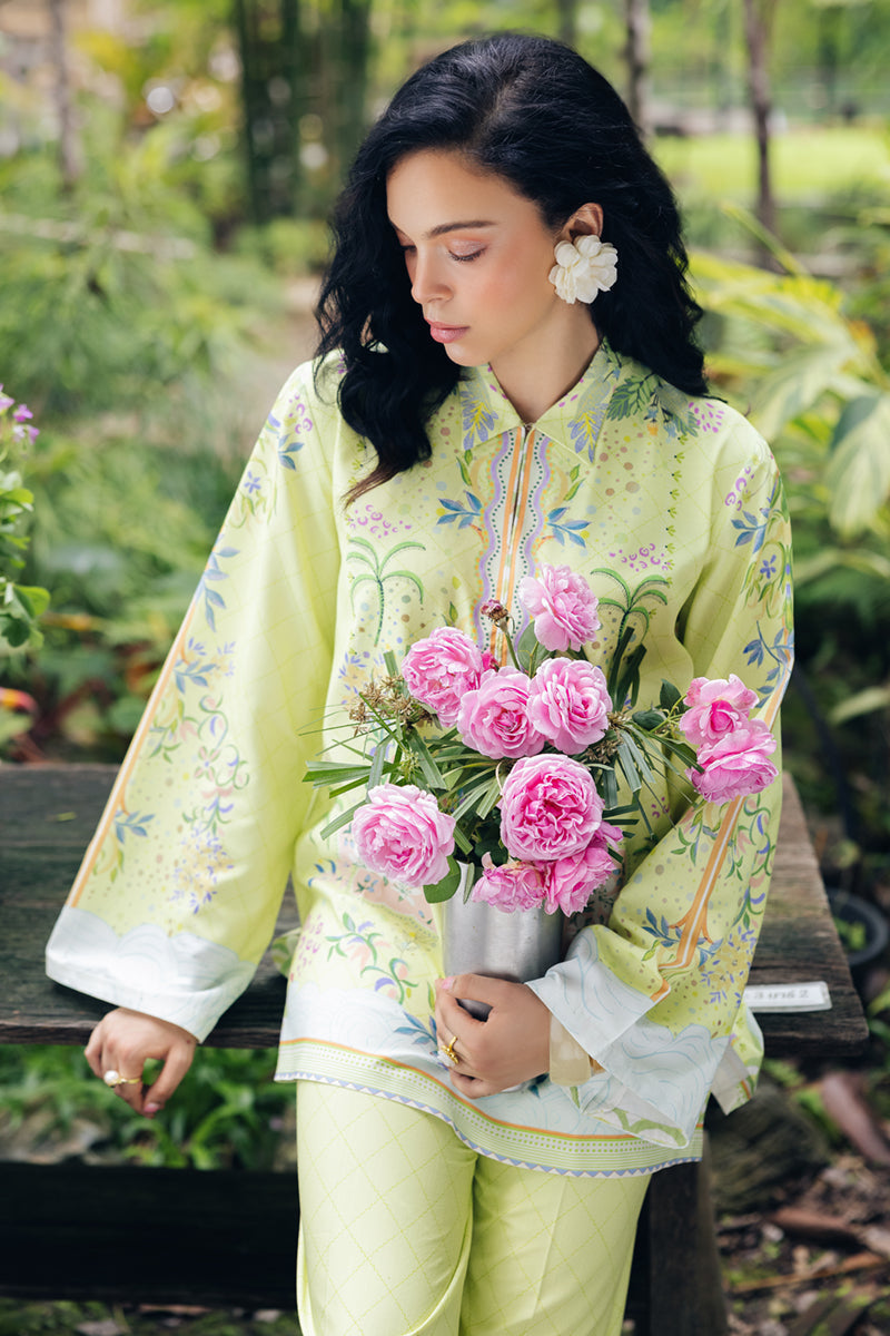 Model wearing OP-03 Alva, model styling view, a Pakistani designer outfit by Qalamkar, available online in the UK.