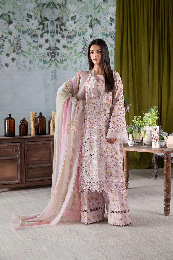 Model wearing pastel pink Design 1A outfit from Sobia Nazir Vital '25 Vol. 2, Pakistani luxury pret and clothes online in UK.
