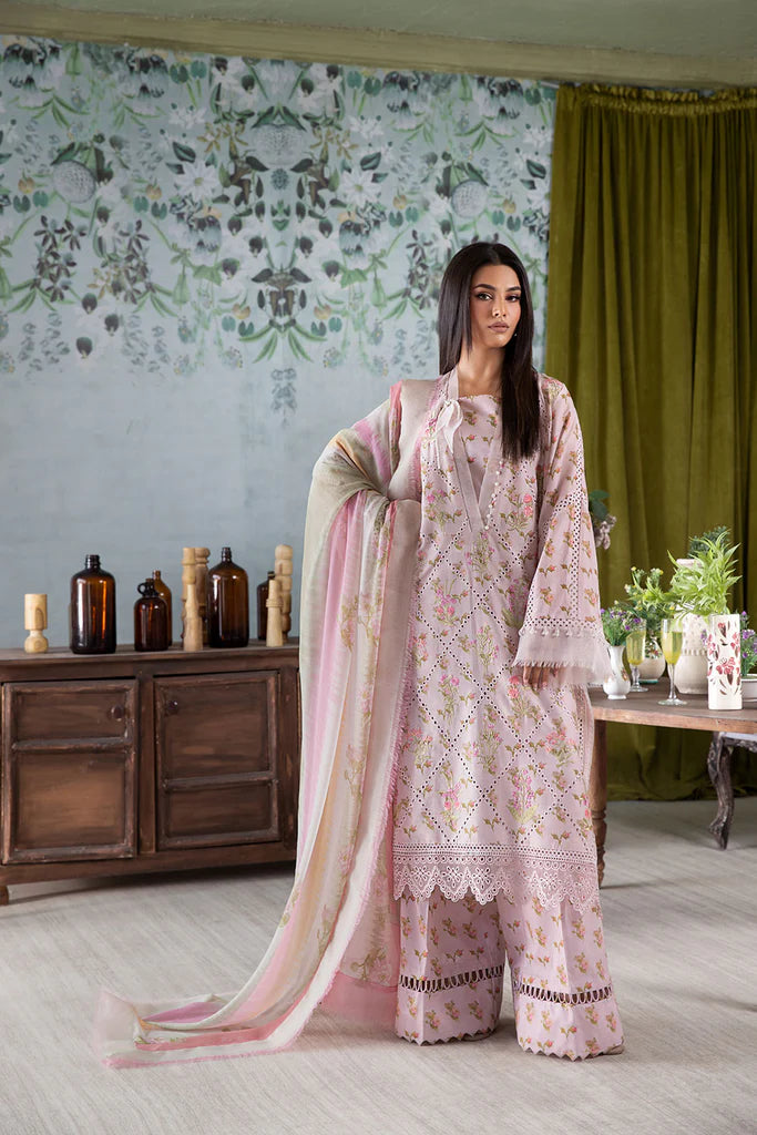 Model wearing pastel pink Design 1A outfit from Sobia Nazir Vital '25 Vol. 2, Pakistani luxury pret and clothes online in UK.