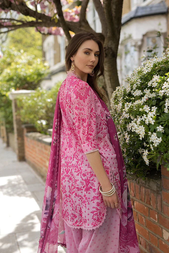Model wearing bright pink printed Design 1A from Sobia Nazir SN Basics '25, Pakistani Luxury pret, Pakistani clothes online in UK.