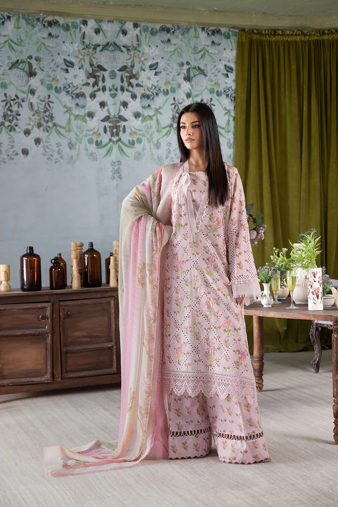 Model wearing pastel pink Design 1A outfit from Sobia Nazir Vital '25 Vol. 2, Pakistani luxury pret and clothes online in UK.