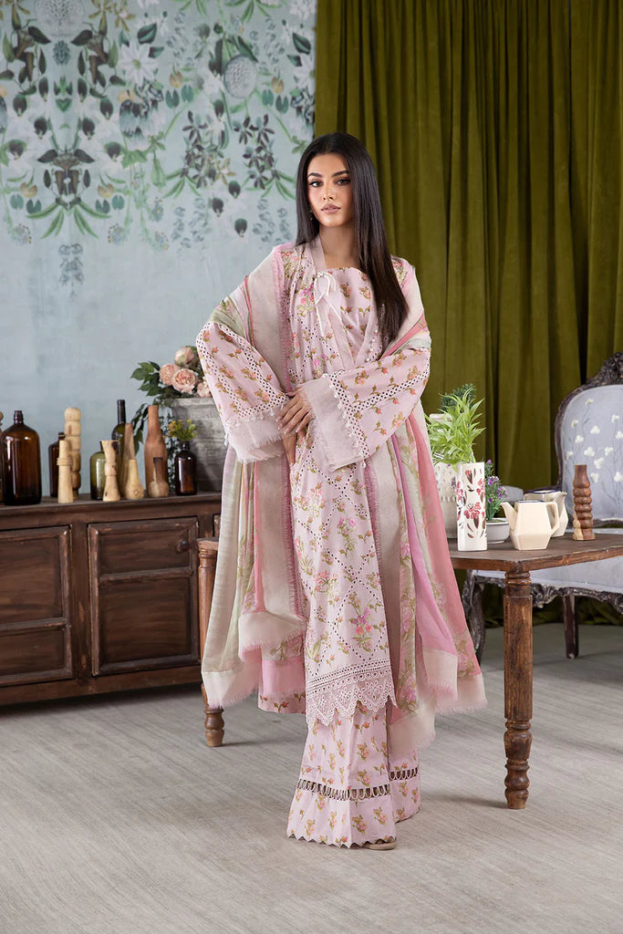 Model wearing pastel pink Design 1A outfit from Sobia Nazir Vital '25 Vol. 2, Pakistani luxury pret and clothes online in UK.