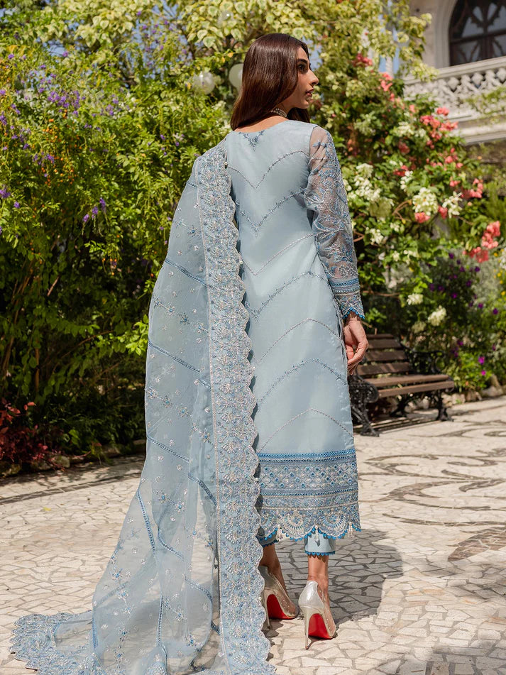 Model wearing pastel blue Estirah GL-LP-V1-02 from Gulaal, a stunning Pakistani luxury pret—shop Gulaal Pakistani clothes online in UK.
