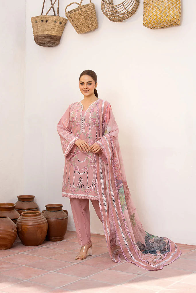 Model wearing Sobia Nazir Vital 2025 Design 2A in soft pink with delicate embroidery and printed dupatta. Shop Pakistani clothes online in UK for premium Pakistani luxury pret.
