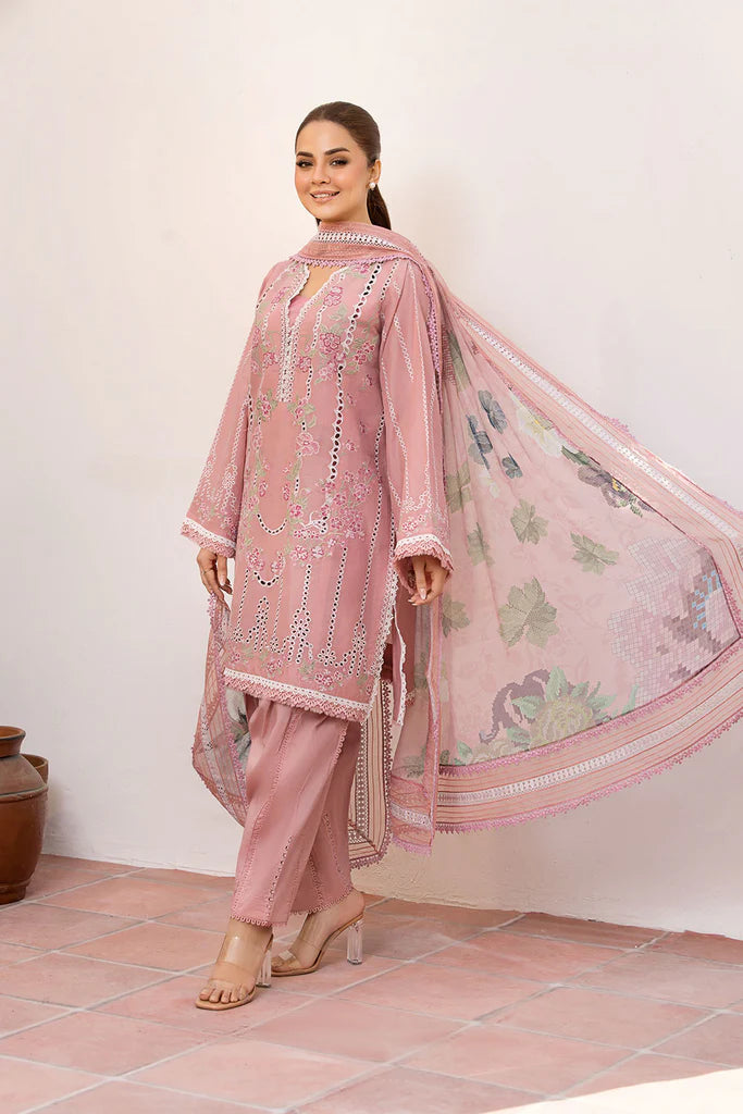 Model wearing Sobia Nazir Vital 2025 Design 2A in soft pink with delicate embroidery and printed dupatta. Shop Pakistani clothes online in UK for premium Pakistani luxury pret.