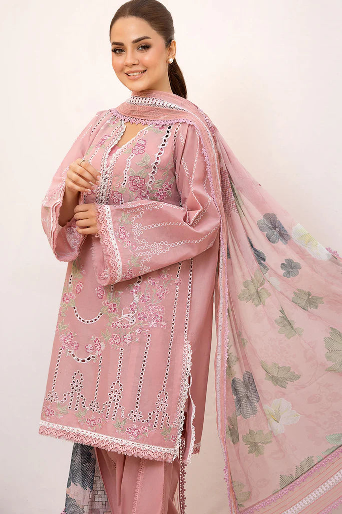Model wearing Sobia Nazir Vital 2025 Design 2A in soft pink with delicate embroidery and printed dupatta. Shop Pakistani clothes online in UK for premium Pakistani luxury pret.