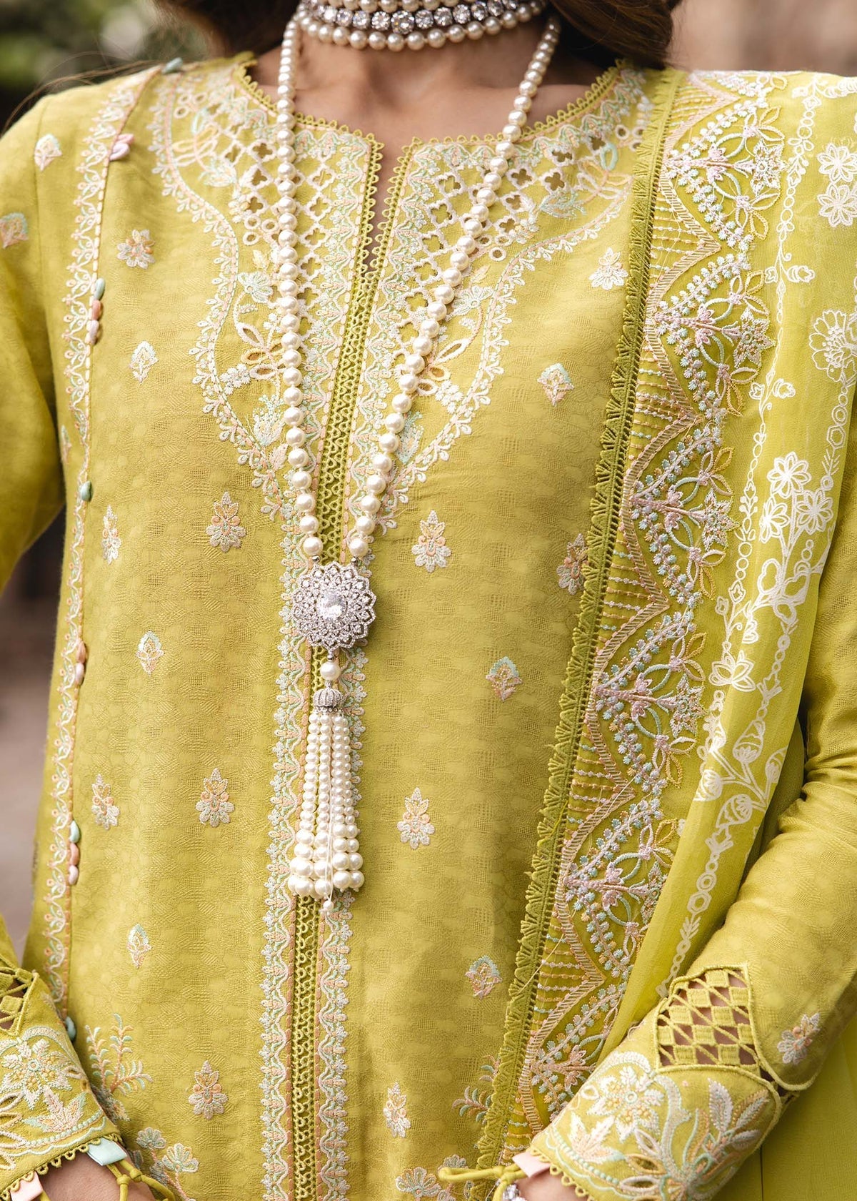 Model wearing bright yellow Silvia outfit from Kanwal Malik Ayra Casual Pret '25, showcasing Pakistani luxury pret and Pakistani clothes online in UK.