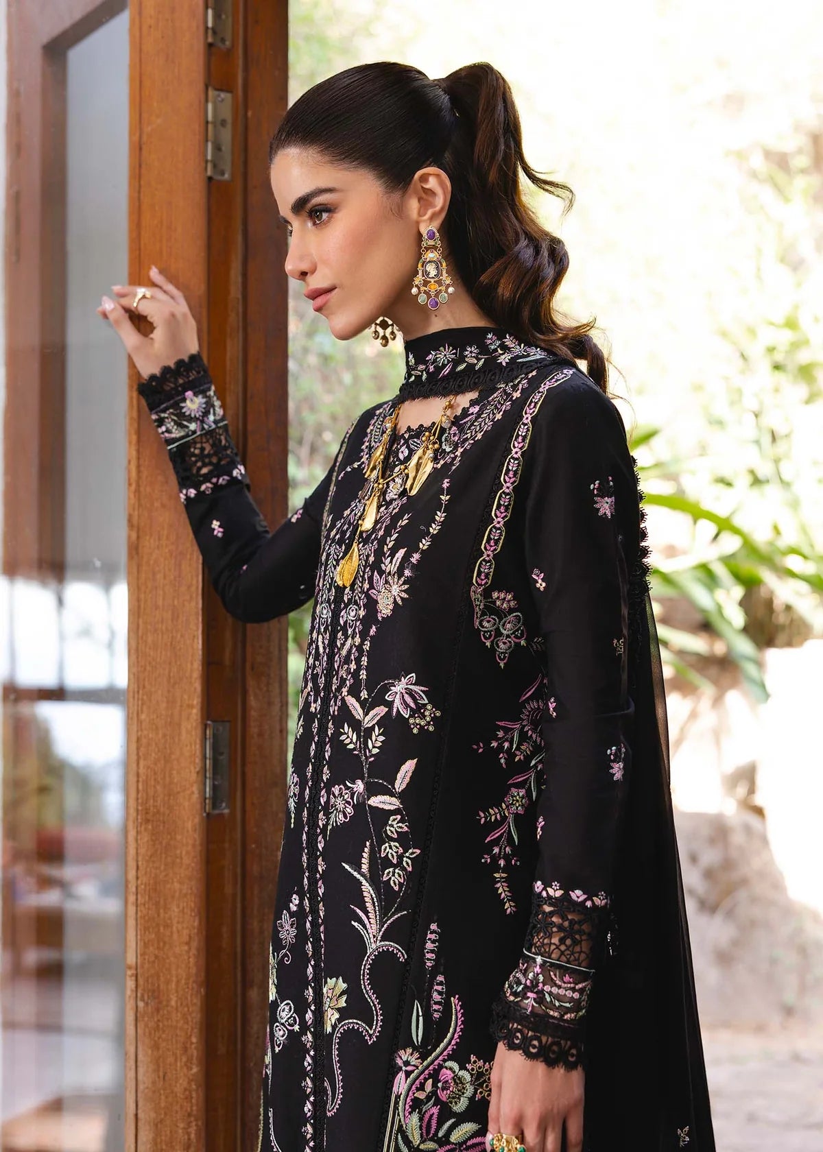 Model wearing black Laura outfit from Kanwal Malik Ayra Casual Pret '25, Pakistani luxury pret and Pakistani clothes online in UK.