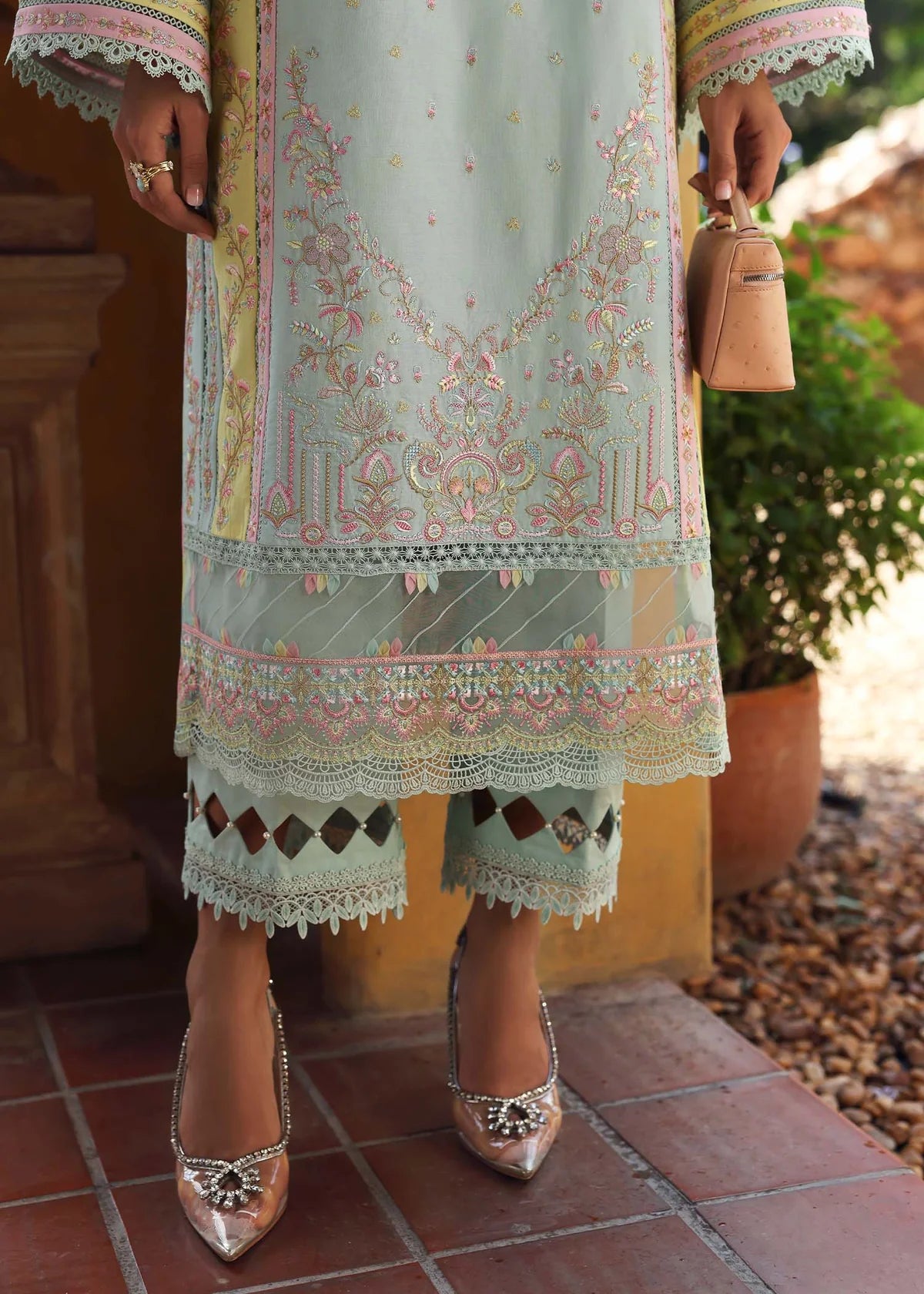 Model wearing pastel blue Camila dress from Kanwal Malik Zaina Lawn '25, perfect for Pakistani luxury pret and clothes online in UK.