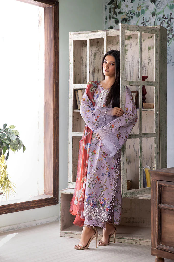 Model wearing lilac Design 3B outfit from Sobia Nazir Vital '25 Vol. 2, Pakistani luxury pret and Pakistani clothes online in UK.