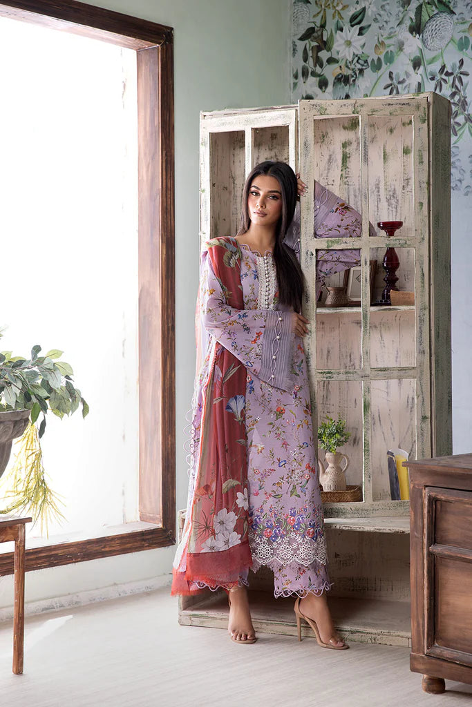Model wearing lilac Design 3B outfit from Sobia Nazir Vital '25 Vol. 2, Pakistani luxury pret and Pakistani clothes online in UK.