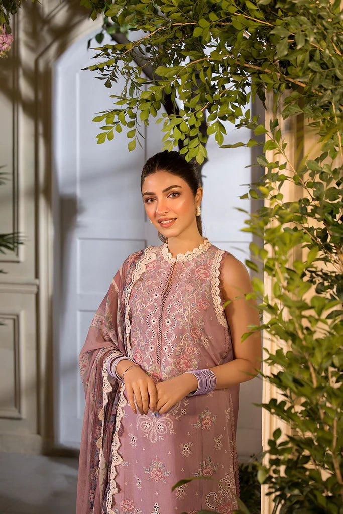 Model wearing Sobia Nazir Vital 2025 Design 3B in soft mauve with intricate embroidery. Shop Pakistani luxury pret clothes online in UK.
