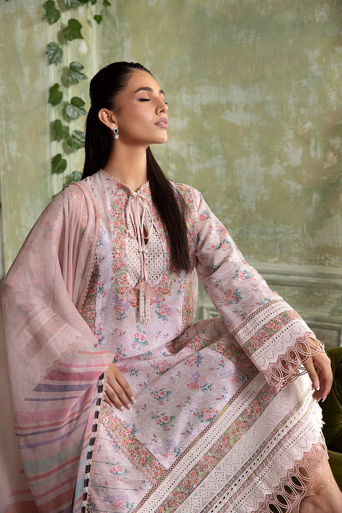 Model wearing pastel pink floral Design 4A from Sobia Nazir Vital '25 Vol. 2, Pakistani luxury pret and Pakistani clothes online in UK.