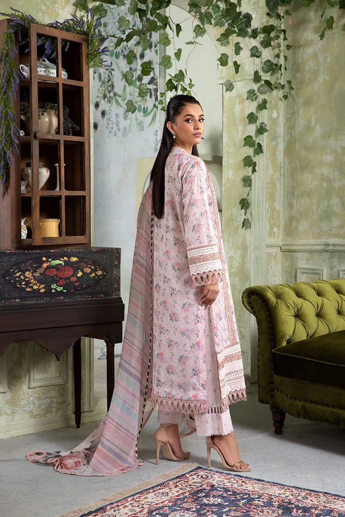 Model wearing pastel pink floral Design 4A from Sobia Nazir Vital '25 Vol. 2, Pakistani luxury pret and Pakistani clothes online in UK.