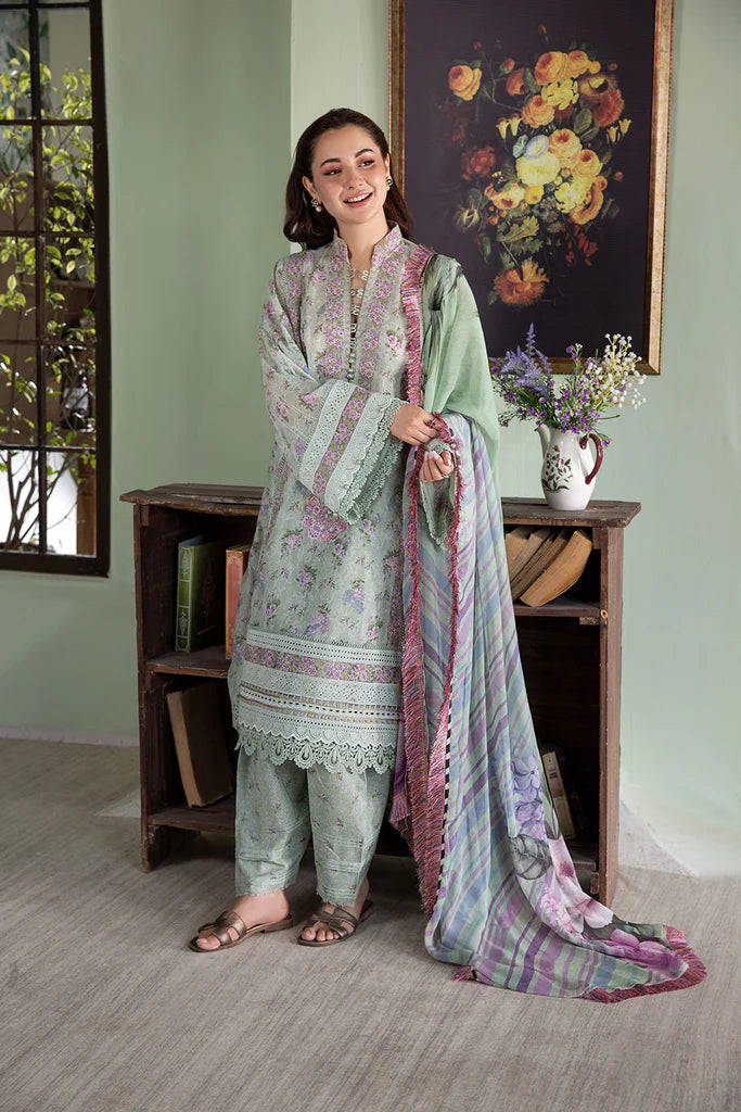 Model wearing mint green Design 4B outfit from Sobia Nazir Vital '25 Vol. 2, Pakistani luxury pret and clothes online in UK.