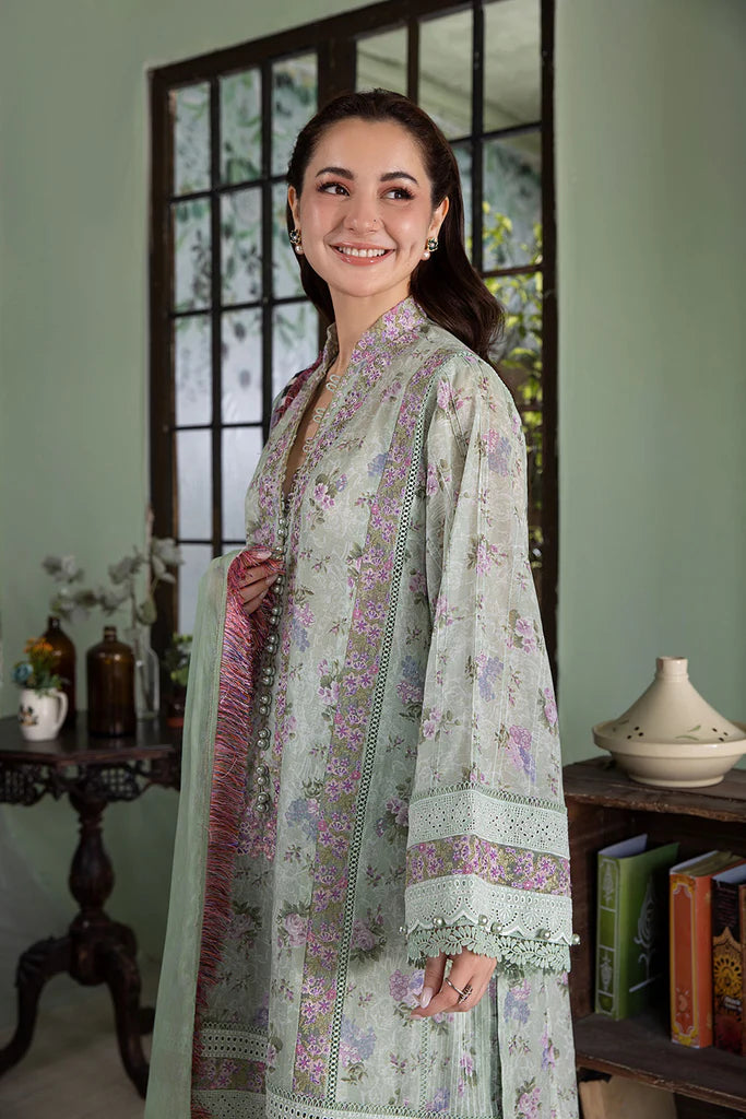 Model wearing mint green Design 4B outfit from Sobia Nazir Vital '25 Vol. 2, Pakistani luxury pret and clothes online in UK.