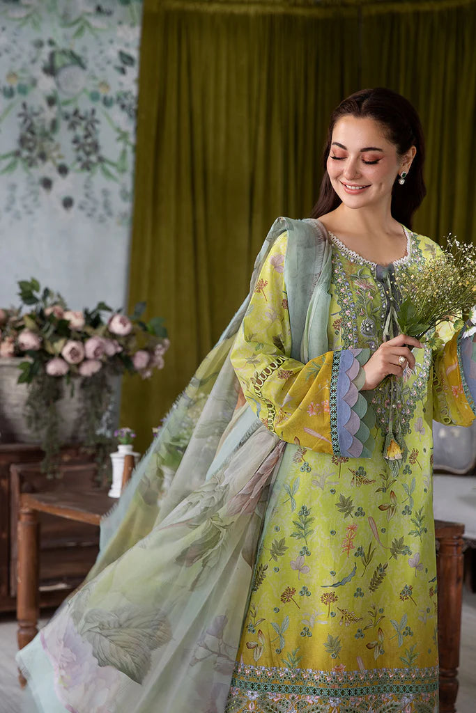 Model wearing lime green and yellow floral Design 6A outfit from Sobia Nazir Vital '25 Vol. 2, Pakistani luxury pret clothes online in UK.