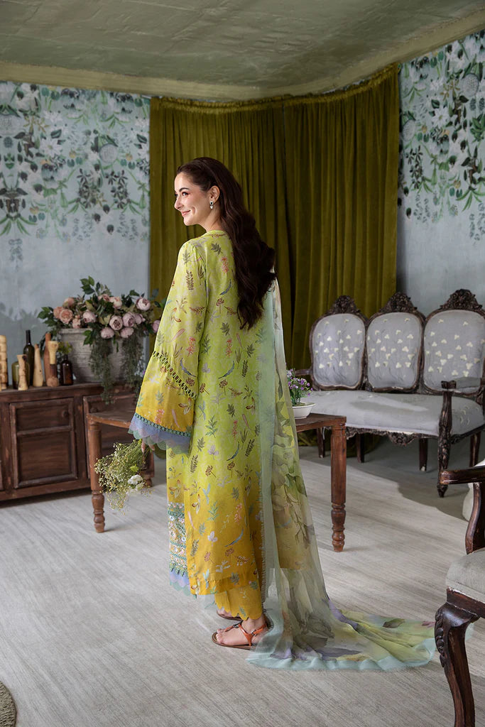 Model wearing lime green and yellow floral Design 6A outfit from Sobia Nazir Vital '25 Vol. 2, Pakistani luxury pret clothes online in UK.