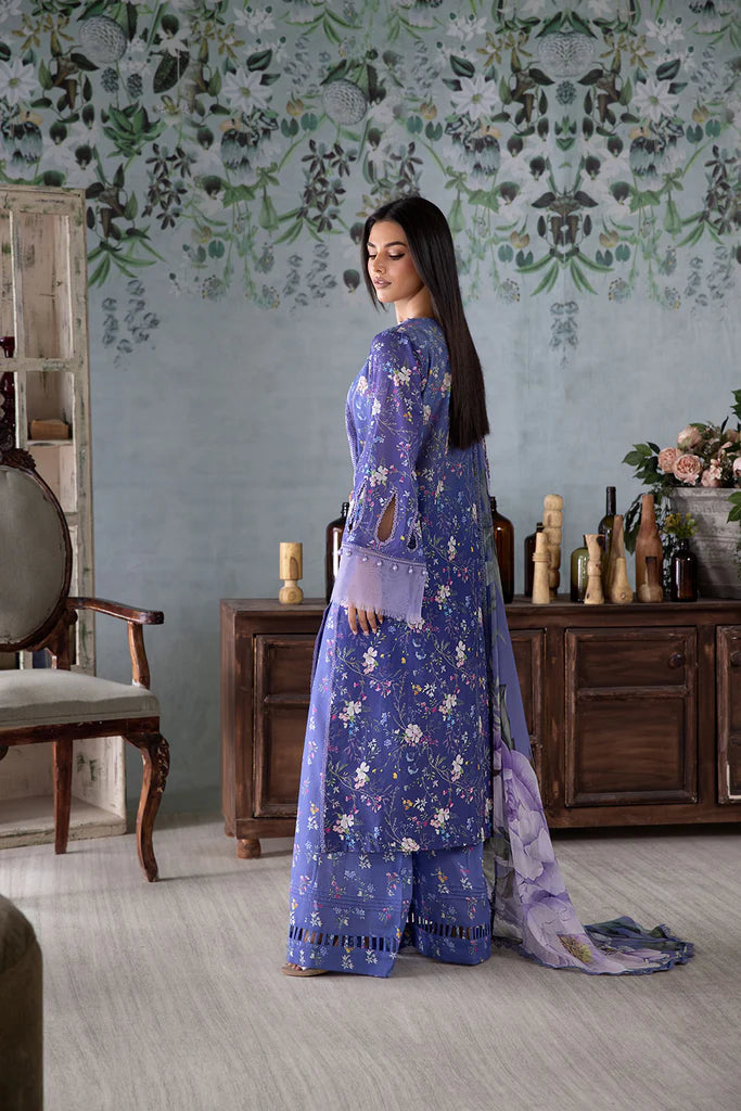 Model wearing lavender blue Design 8A outfit from Sobia Nazir Vital '25 Vol. 2, Pakistani luxury pret and Pakistani clothes online in UK.