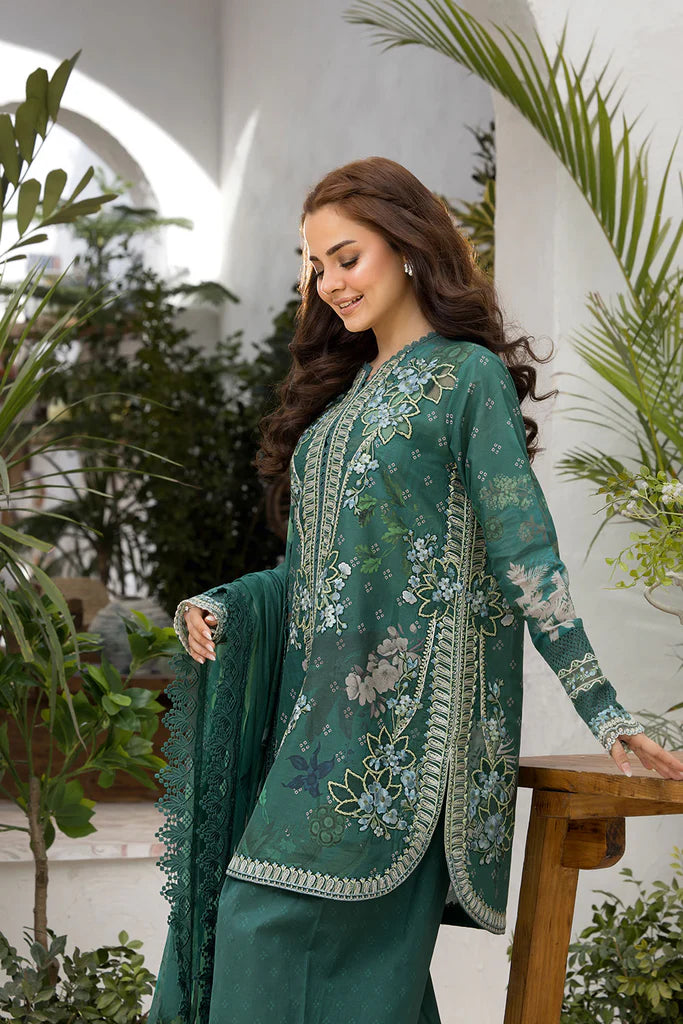 Model wearing Sobia Nazir Vital 2025 Design 9B in emerald green with elegant embroidery and matching dupatta. Shop Pakistani luxury pret and Pakistani clothes online in UK.