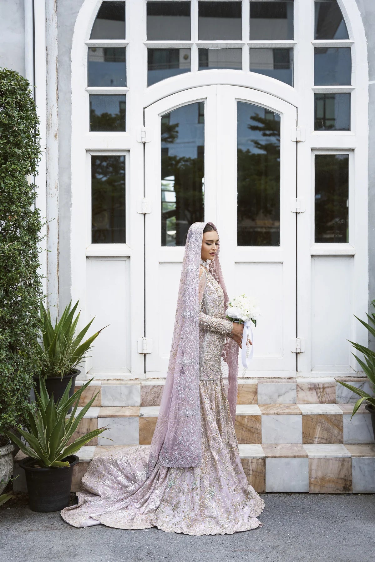 Model wearing JAISA dress from Mysie by Tahira's POEÃÅTIQUE'24 SUMMER collection. Pakistani clothes online in UK at Signature Labels.