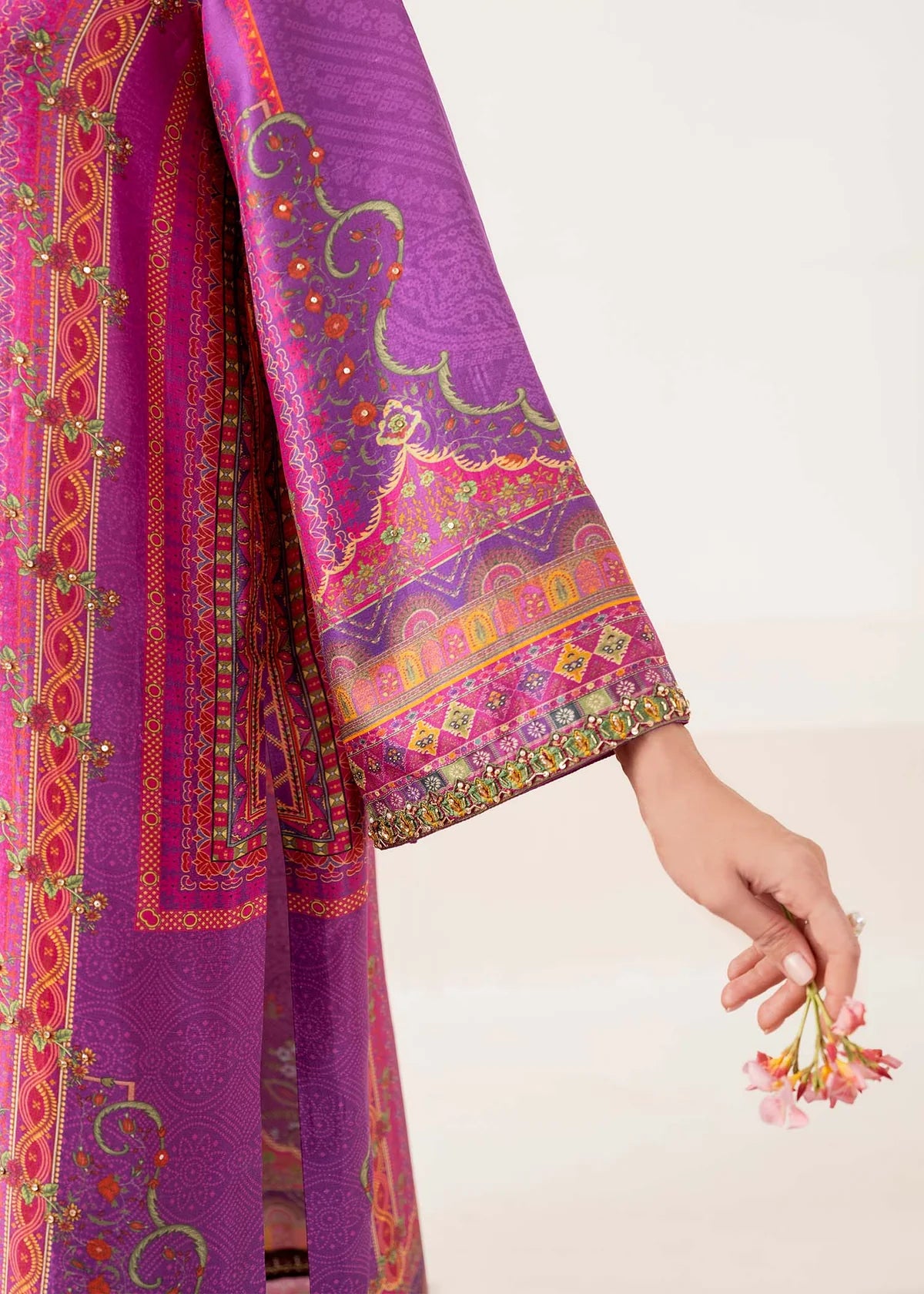 Model wearing vibrant purple Giana from Kanwal Malik Rosalia Silk Eid Collection '25, Pakistani luxury pret and clothes online in UK.