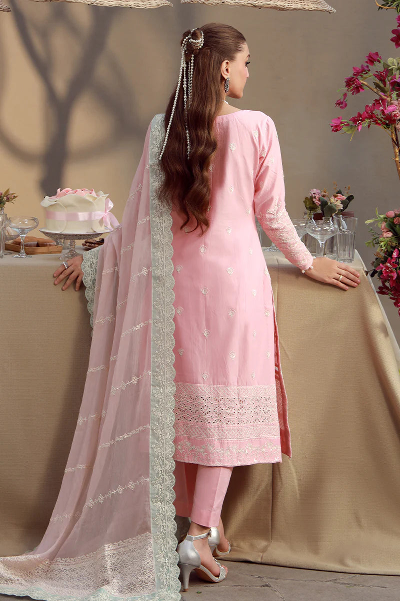 Model wearing blush pink embroidered Kavya outfit from Gulaal Festive Pret, ideal for Pakistani luxury pret and Eid wear in the UK.