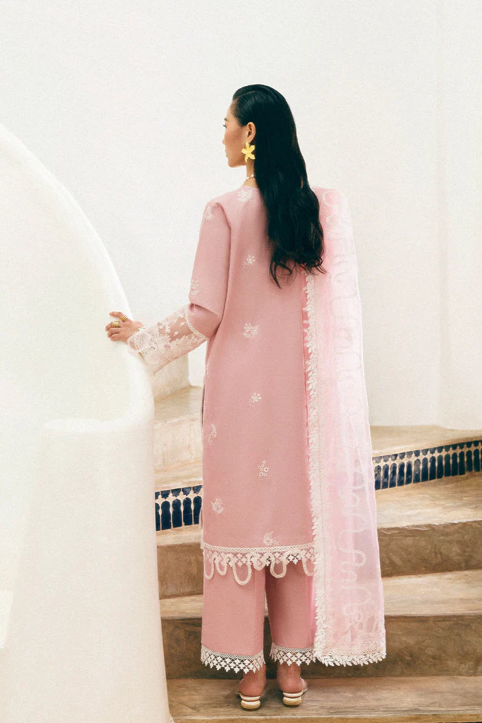 Model wearing blush pink Saira Rizwan JOIE SREP04-25 from Sajri Eid Pret '25, Pakistani luxury pret, shop Saira Rizwan clothes online in UK.