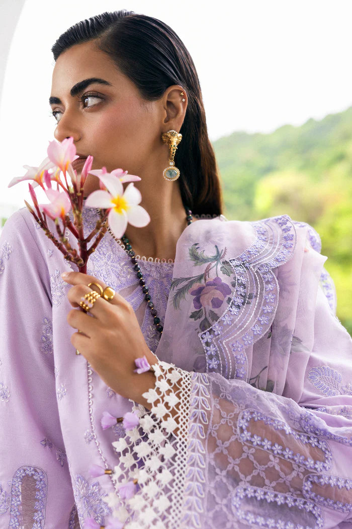 Model wearing lilac Saira Rizwan JARDIN SREP07-25 from Sajri Eid Pret '25, Pakistani luxury pret outfit available online in UK.