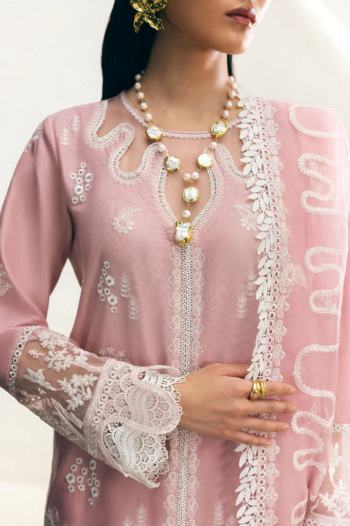 Model wearing blush pink Saira Rizwan JOIE SREP04-25 from Sajri Eid Pret '25, Pakistani luxury pret, shop Saira Rizwan clothes online in UK.