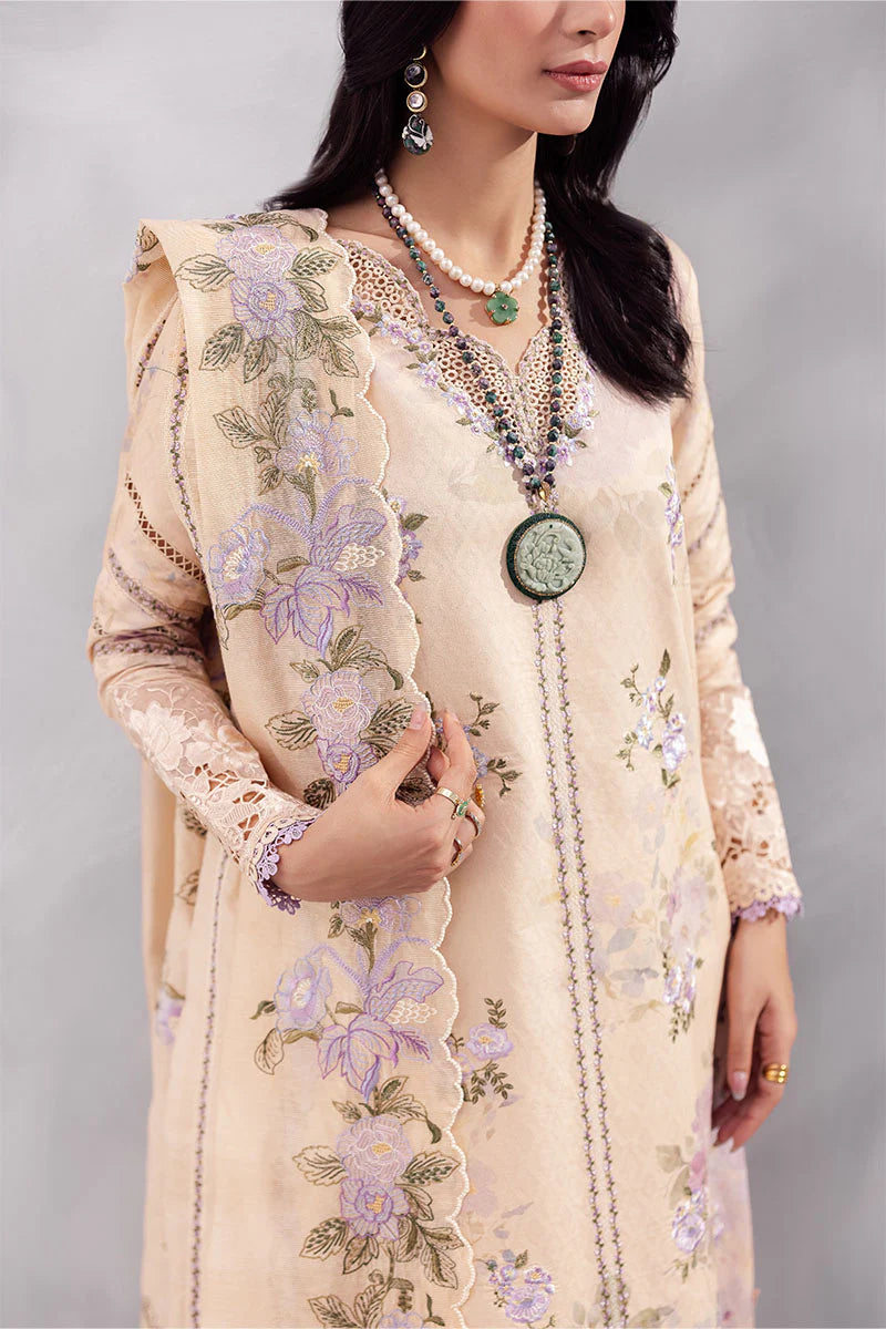 Model wearing beige Abeera from Mushq La Toscana Casual Pret '25, Pakistani luxury pret and Pakistani clothes online in UK.