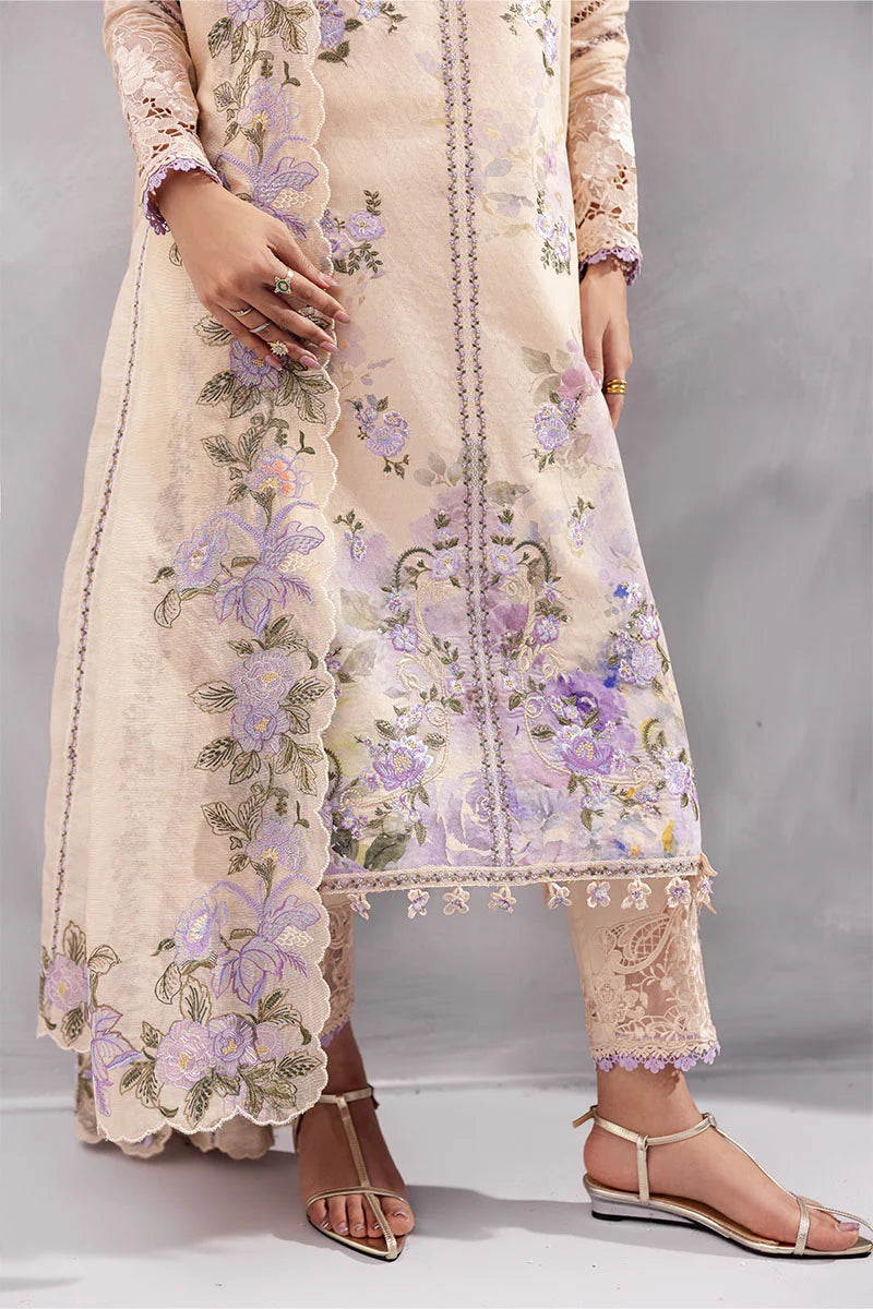 Model wearing beige Abeera from Mushq La Toscana Casual Pret '25, Pakistani luxury pret and Pakistani clothes online in UK.