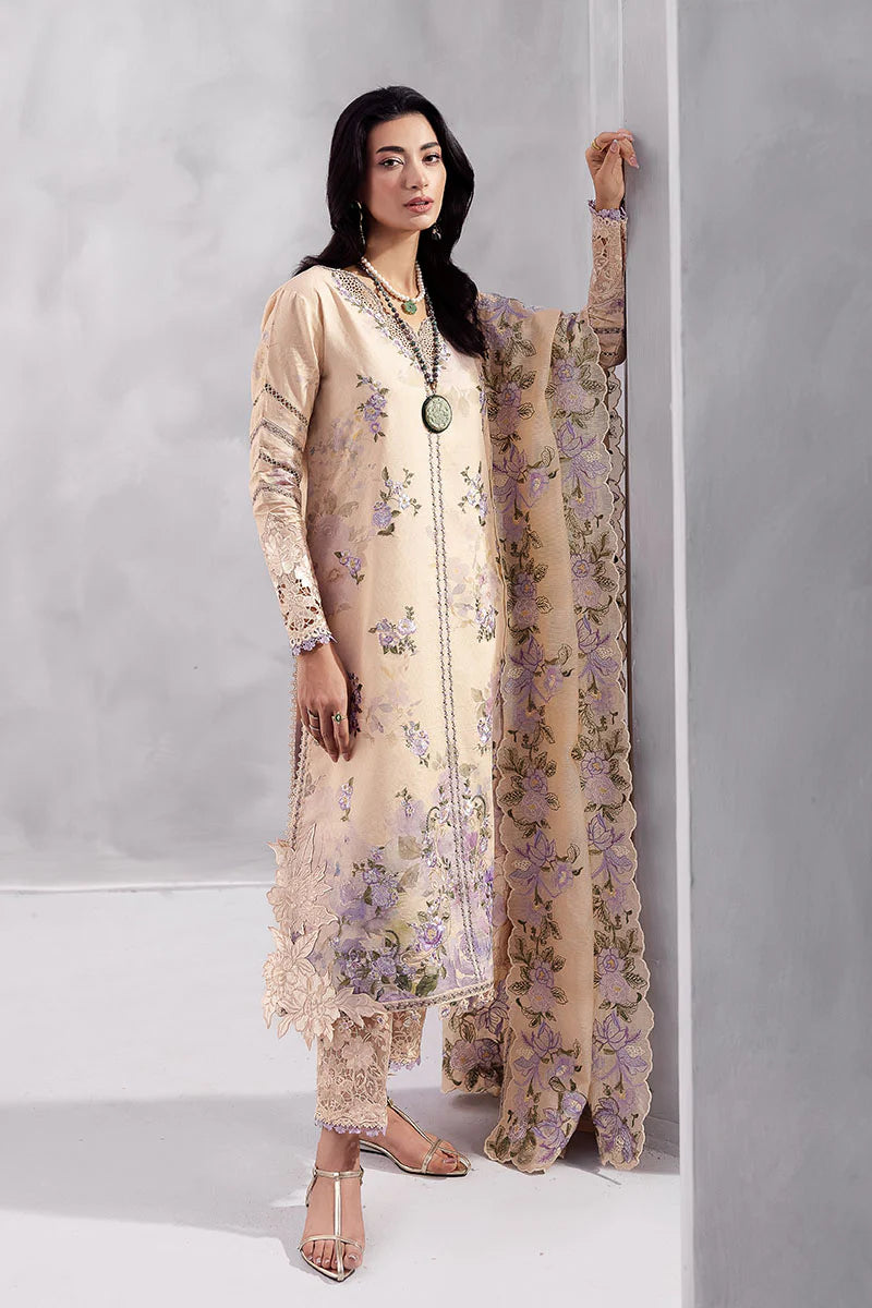 Model wearing beige Abeera from Mushq La Toscana Casual Pret '25, Pakistani luxury pret and Pakistani clothes online in UK.