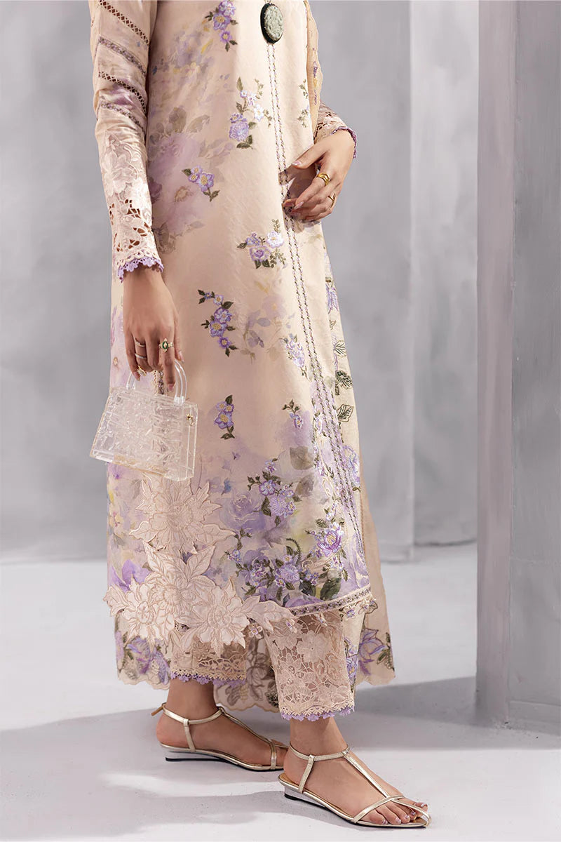 Model wearing beige Abeera from Mushq La Toscana Casual Pret '25, Pakistani luxury pret and Pakistani clothes online in UK.